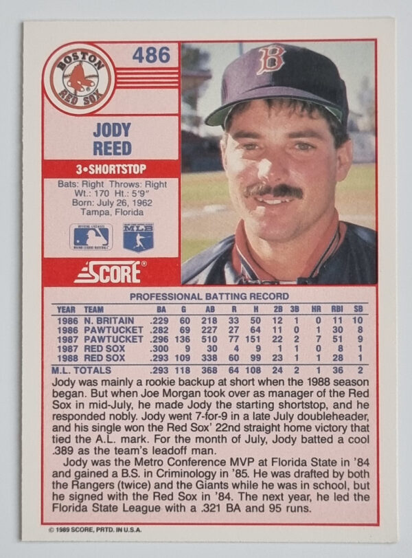 1989 Score #486 Jody Reed – Image 2