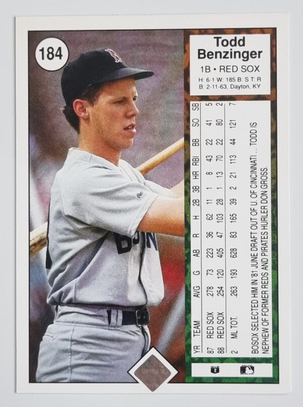 1989 Upper Deck #184 Todd Benzinger – Image 2