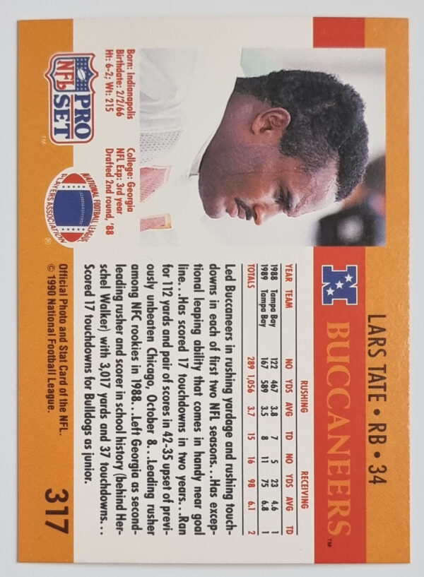 1990 Pro Set #317 Lars Tate – Image 2