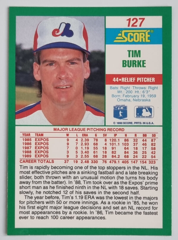 1990 Score #127 Tim Burke – Image 2