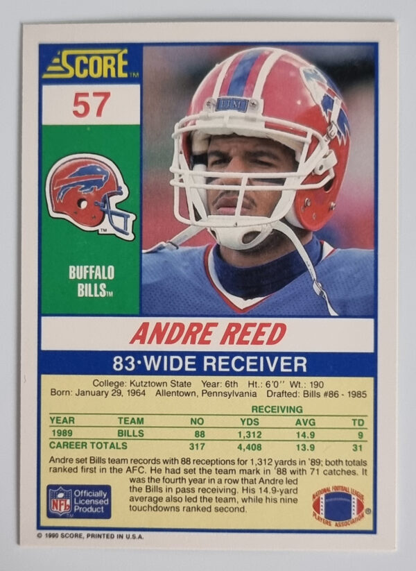 1990 Score #57 Andre Reed – Image 2
