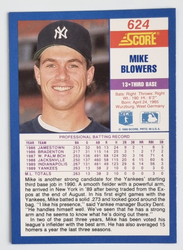 1990 Score #624 Mike Blowers RC – Image 2