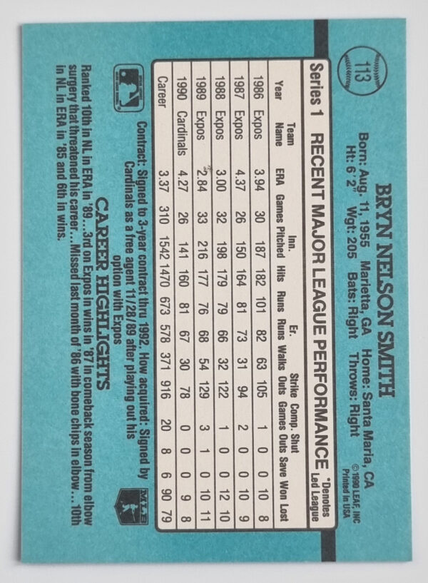 1991 Donruss #113 Bryn Smith – Image 2