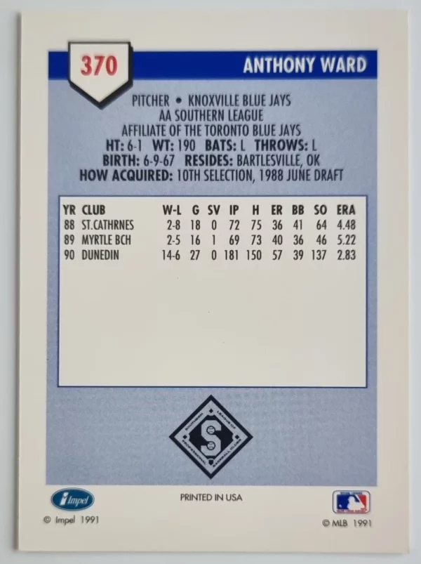 1991 Line Drive AA #370 Anthony Ward – Image 2