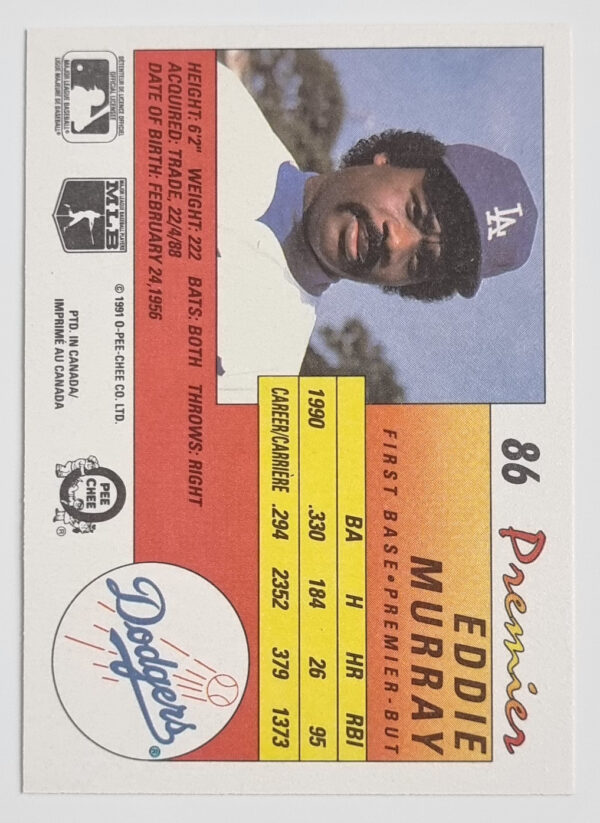 1991 O-Pee-Chee Premier #86 Eddie Murray – Image 2