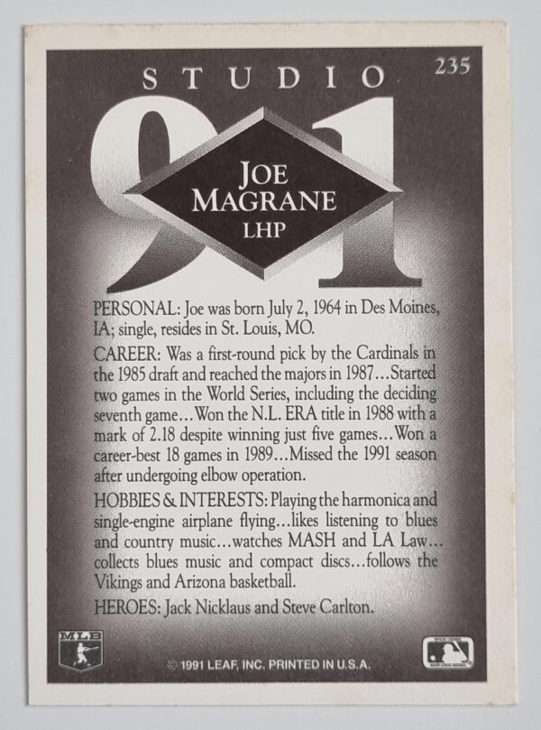 1991 Studio #235 Joe Magrane – Image 2