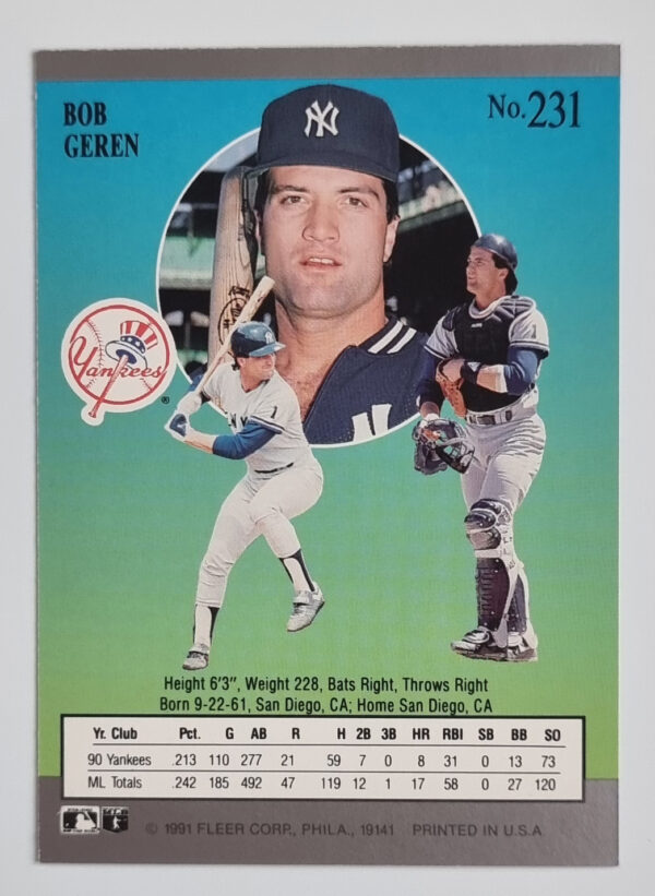 1991 Ultra #231 Bob Geren – Image 2
