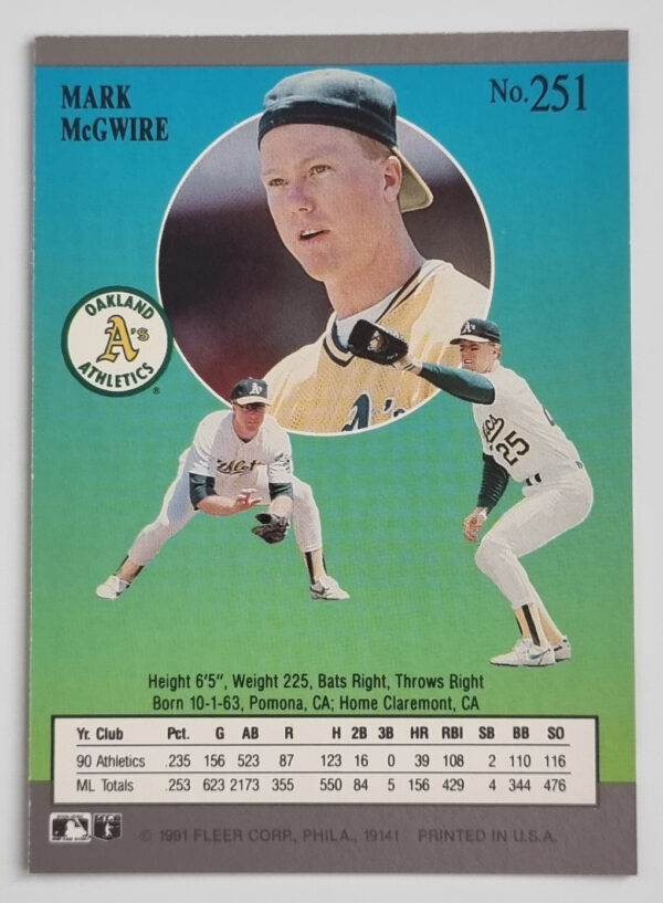 1991 Ultra #251 Mark McGwire – Image 2