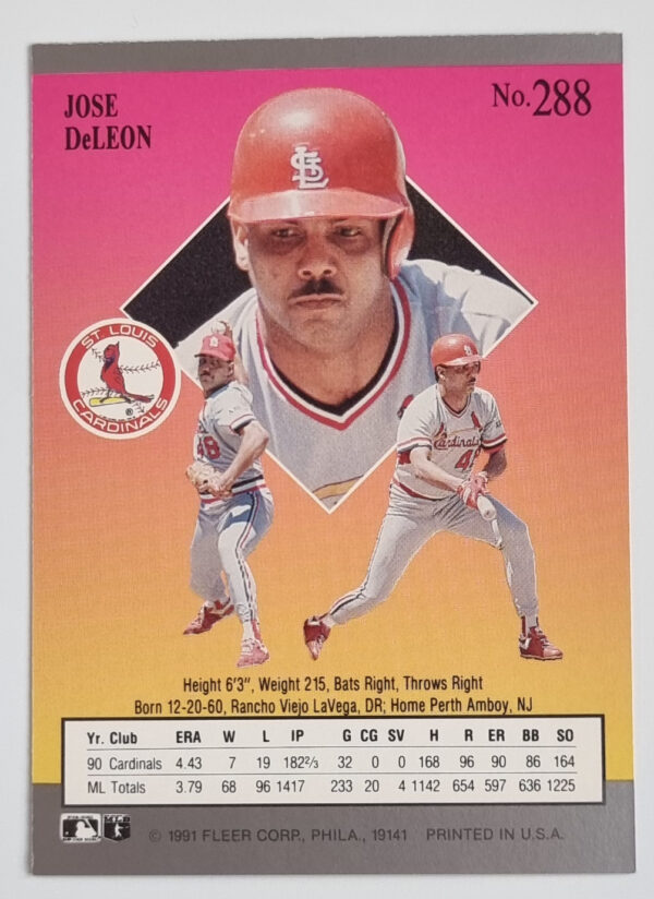 1991 Ultra #288 Jose DeLeon – Image 2