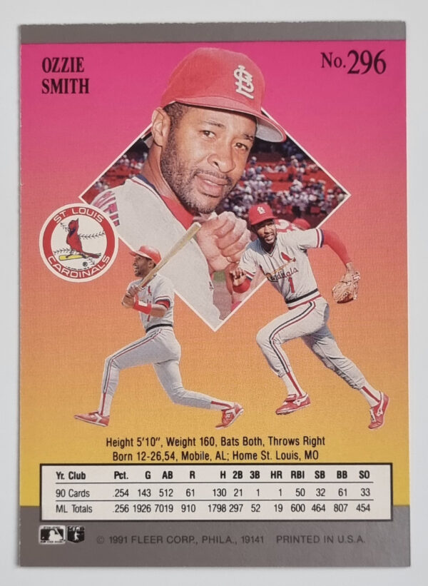 1991 Ultra #296 Ozzie Smith UER – Image 2