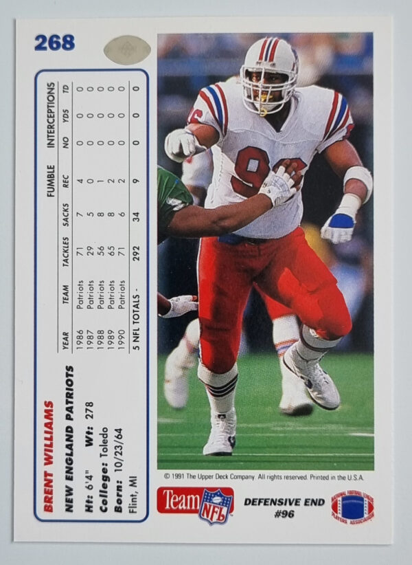 1991 Upper Deck #268 Brent Williams – Image 2