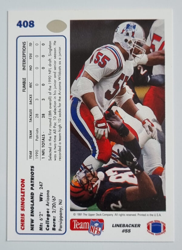 1991 Upper Deck #408 Chris Singleton – Image 2