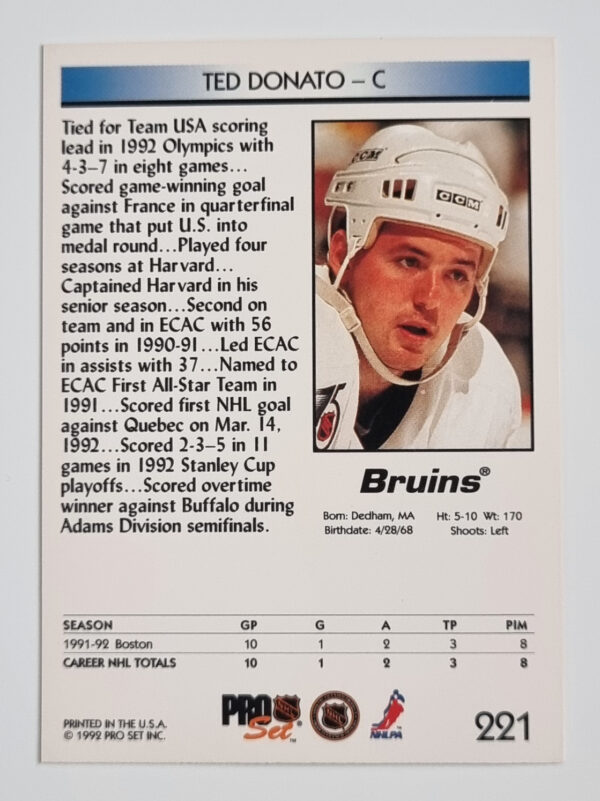 1992-93 Pro Set #221 Ted Donato – Image 2