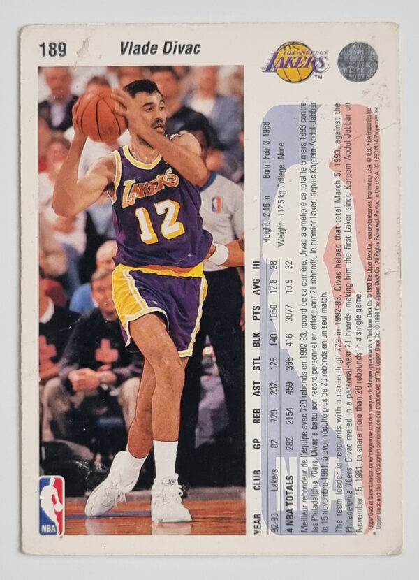 1992-93 Upper Deck International French #189 Vlade Divac – Image 2