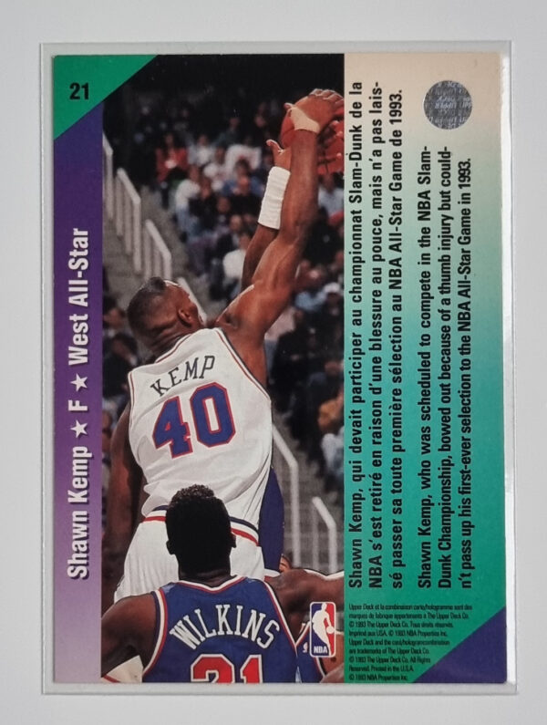 1992-93 Upper Deck International French #21 Shawn Kemp AS – Image 2