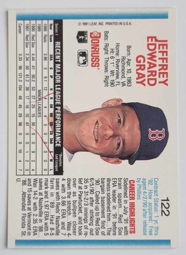 1992 Donruss #122 Jeff Gray – Image 2
