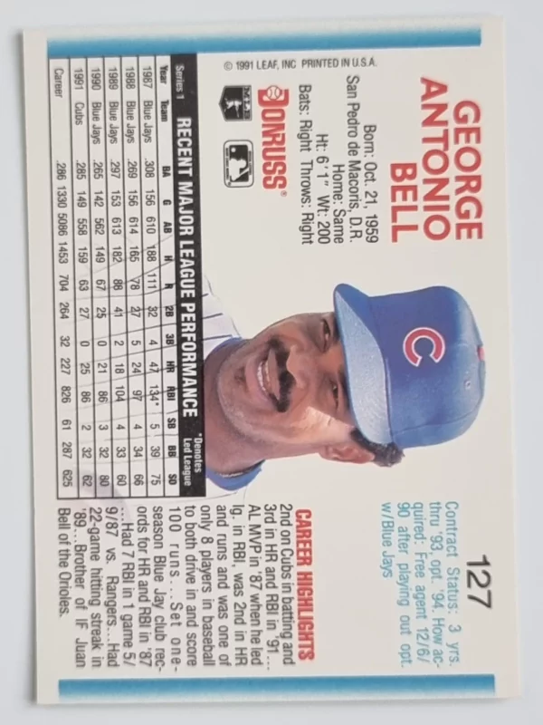 1992 Donruss #127 George Bell – Image 2