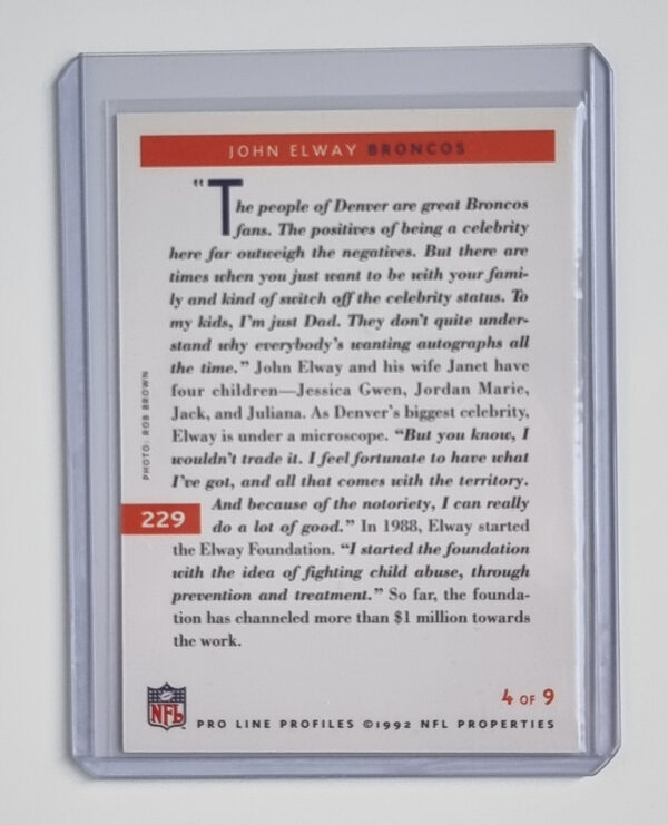 1992 Pro Line Profiles #229 John Elway – Image 2