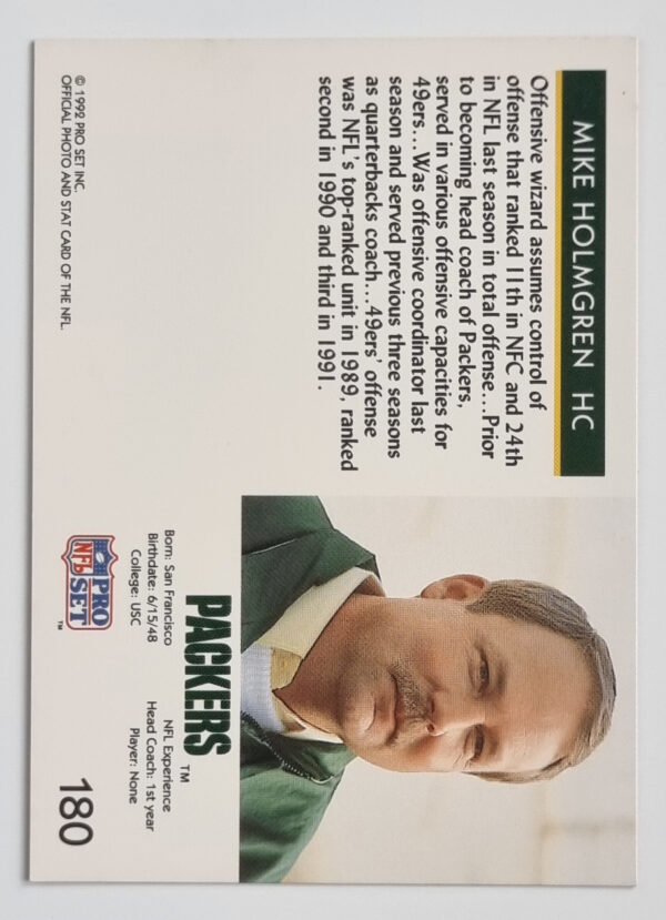 1992 Pro Set #180 Mike Holmgren CO RC – Image 2