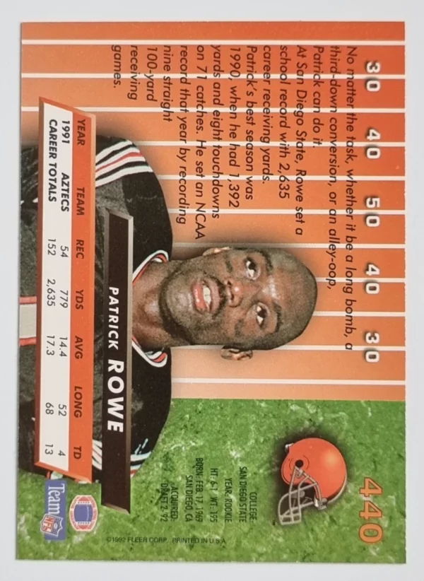 1992 Ultra #440 Patrick Rowe RC – Image 2