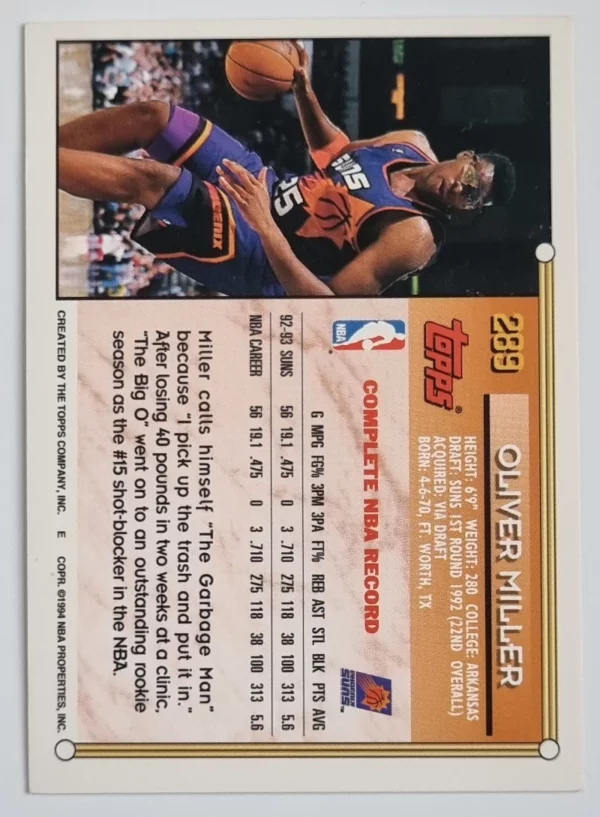 1993-94 Topps #289 Oliver Miller – Image 2
