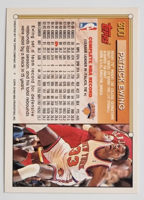 1993-94 Topps #300 Patrick Ewing – Image 2