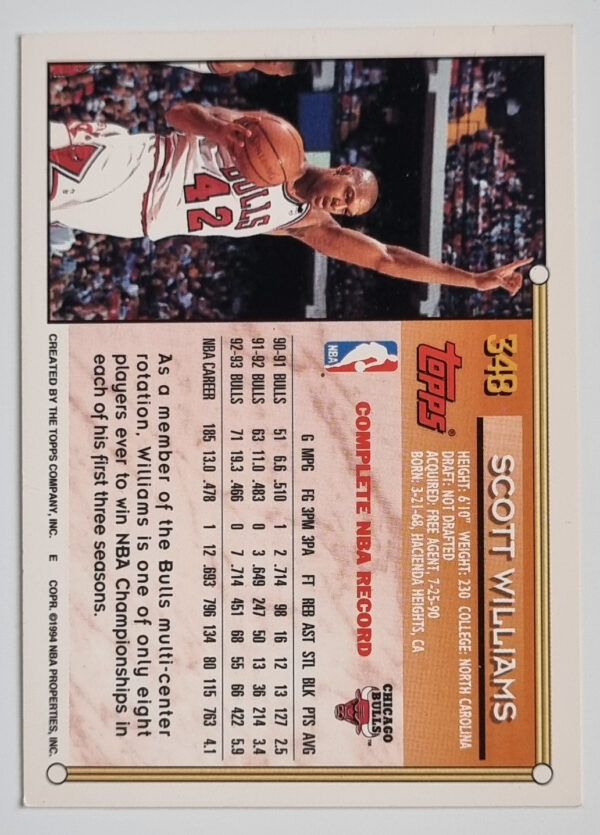 1993-94 Topps #348 Scott Williams – Image 2