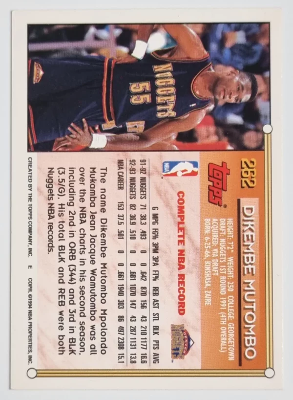 1993-94 Topps Gold #262 Dikembe Mutombo – Image 2