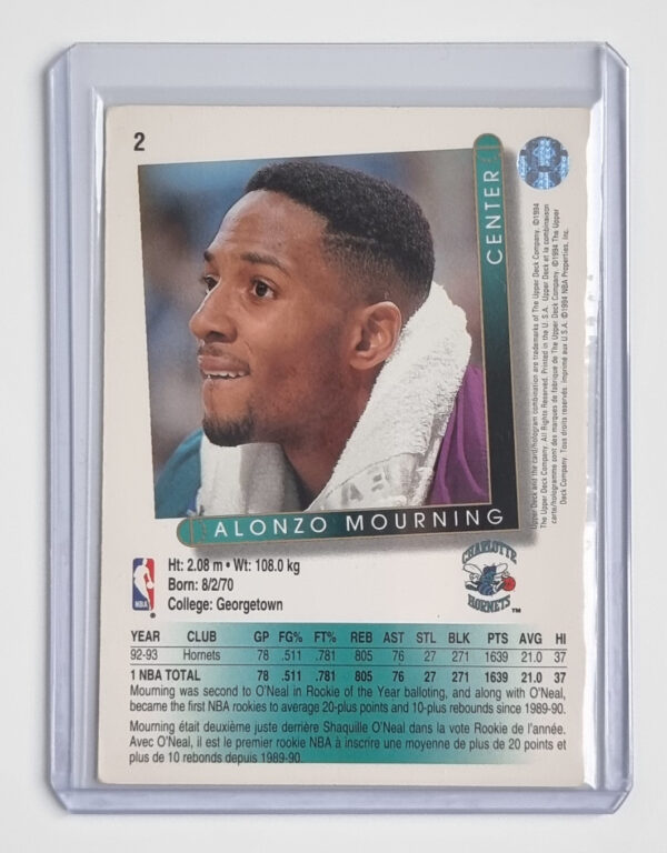 1993-94 Upper Deck Golden Grahams French #2 Alonzo Mourning – Image 2