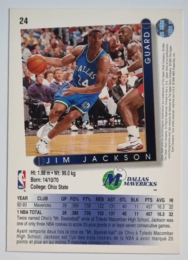 1993-94 Upper Deck Golden Grahams French #24 Jim Jackson – Image 2