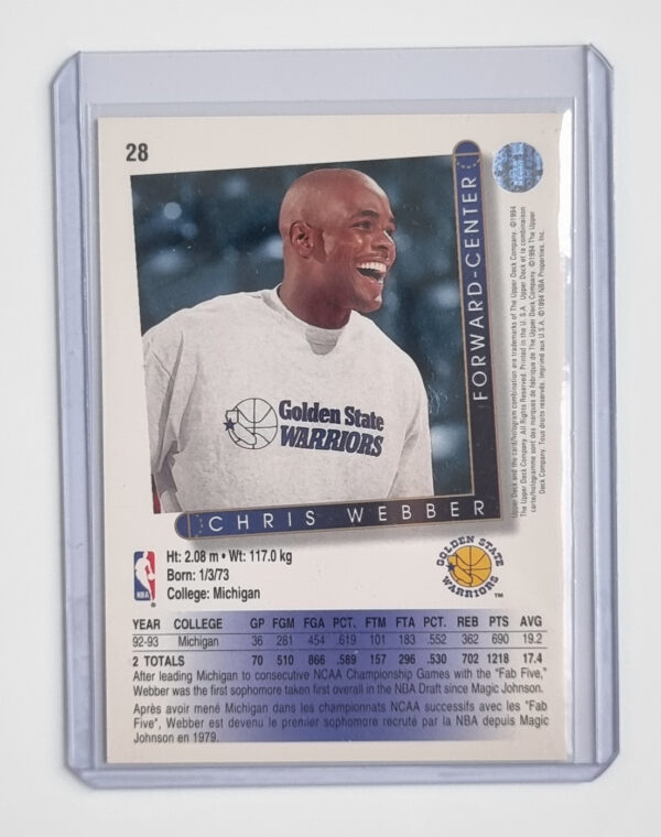 1993-94 Upper Deck Golden Grahams French #28 Chris Webber – Image 2