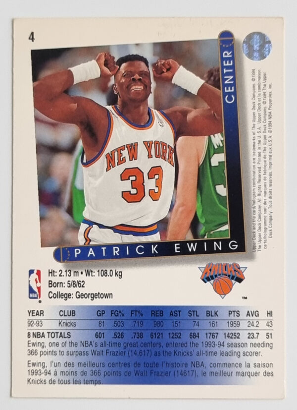 1993-94 Upper Deck Golden Grahams French #4 Patrick Ewing – Image 2