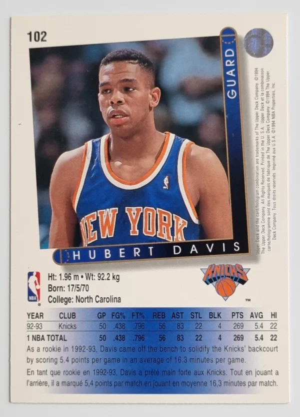 1993-94 Upper Deck International French #102 Hubert Davis – Image 2