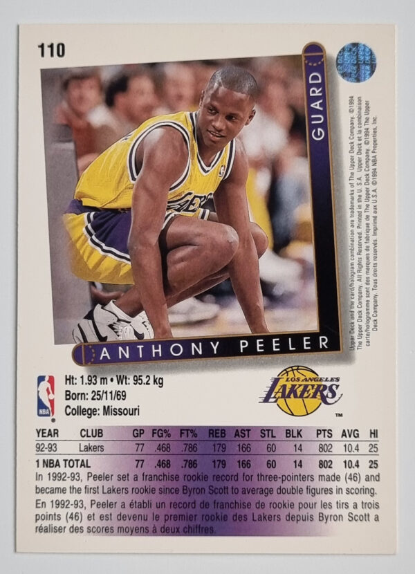 1993-94 Upper Deck International French #110 Anthony Peeler – Image 2