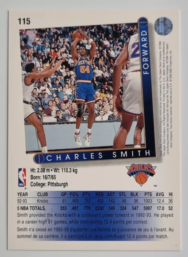 1993-94 Upper Deck International French #115 Charles Smith – Image 2