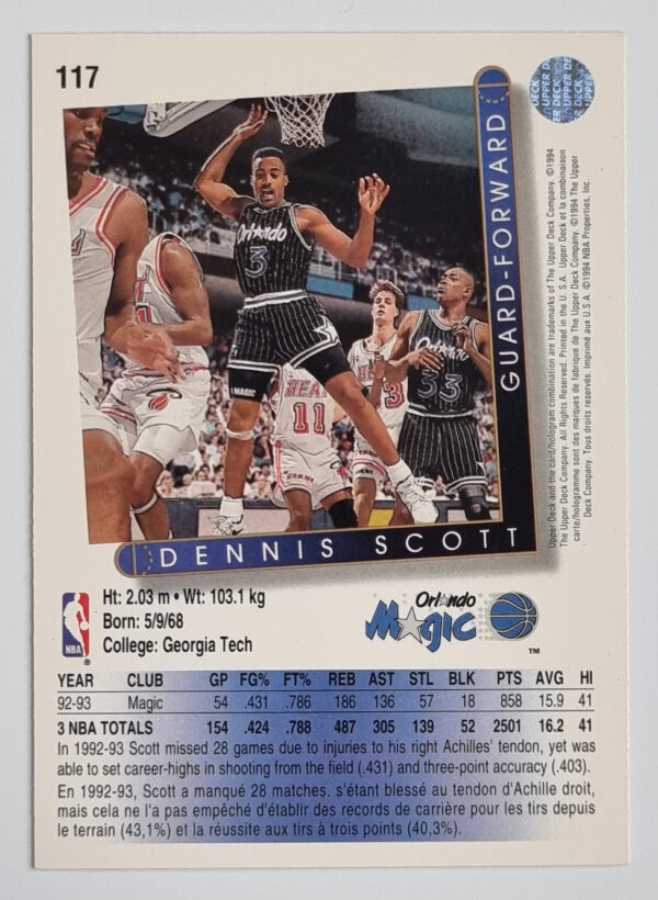 1993-94 Upper Deck International French #117 Dennis Scott – Image 2