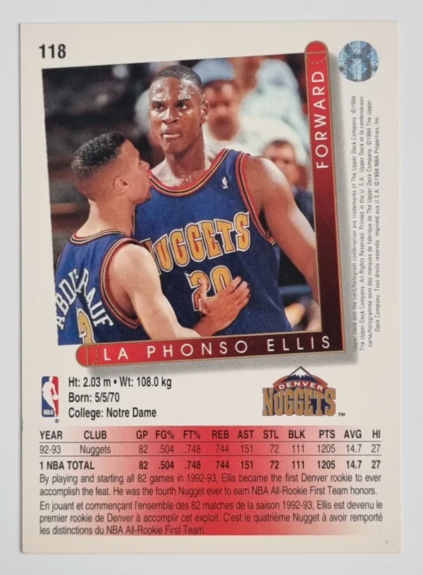 1993-94 Upper Deck International French #118 LaPhonso Ellis – Image 2