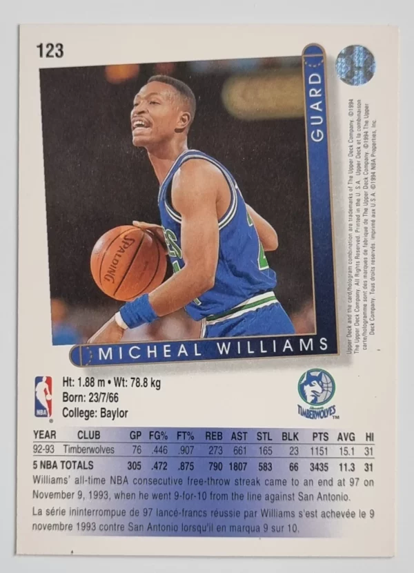1993-94 Upper Deck International French #123 Micheal Williams – Image 2