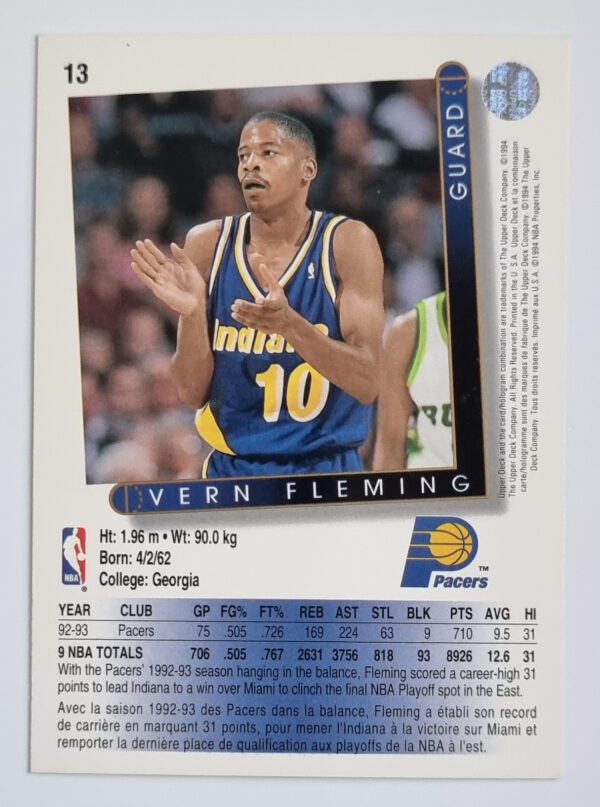 1993-94 Upper Deck International French #13 Vern Fleming – Image 2