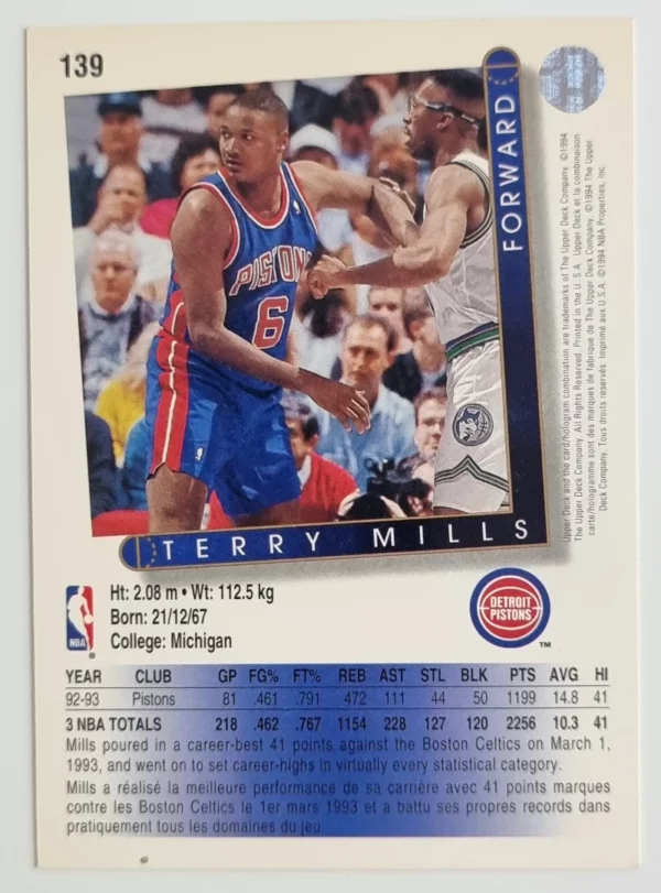 1993-94 Upper Deck International French #139 Terry Mills – Image 2