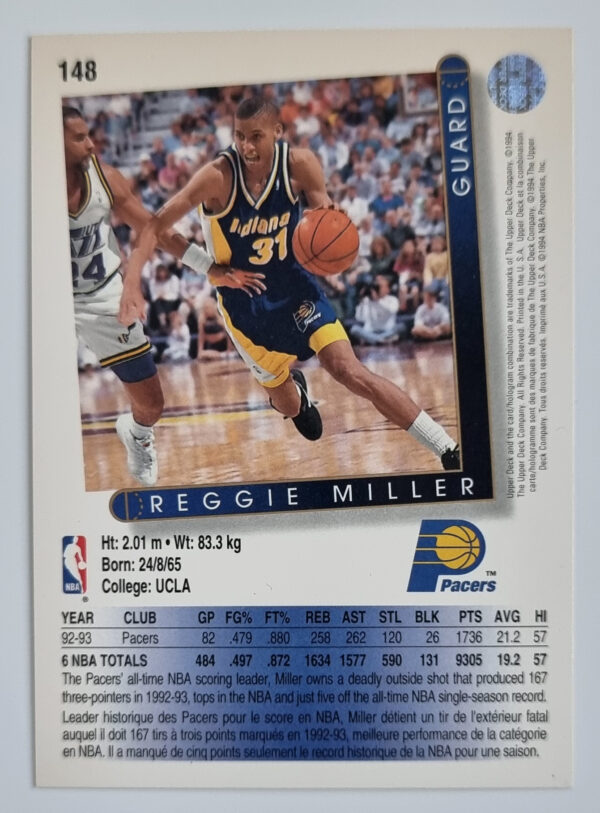 1993-94 Upper Deck International French #148 Reggie Miller – Image 2