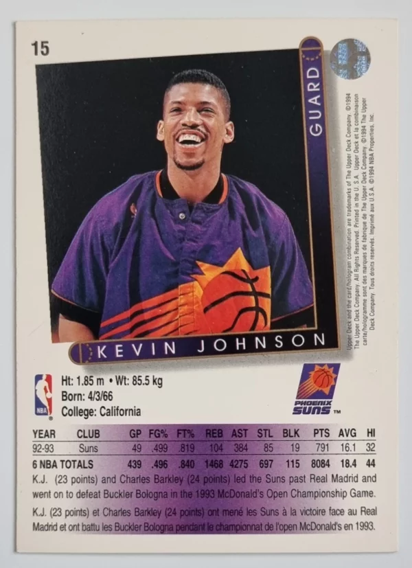 1993-94 Upper Deck International French #15 Kevin Johnson – Image 2