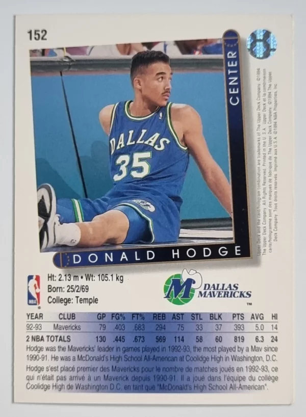 1993-94 Upper Deck International French #152 Donald Hodge – Image 2