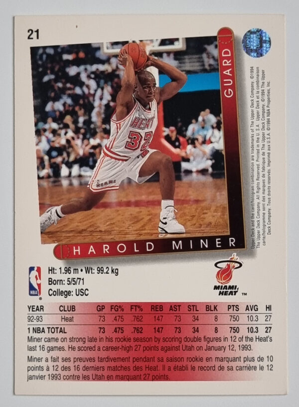 1993-94 Upper Deck International French #21 Harold Miner – Image 2