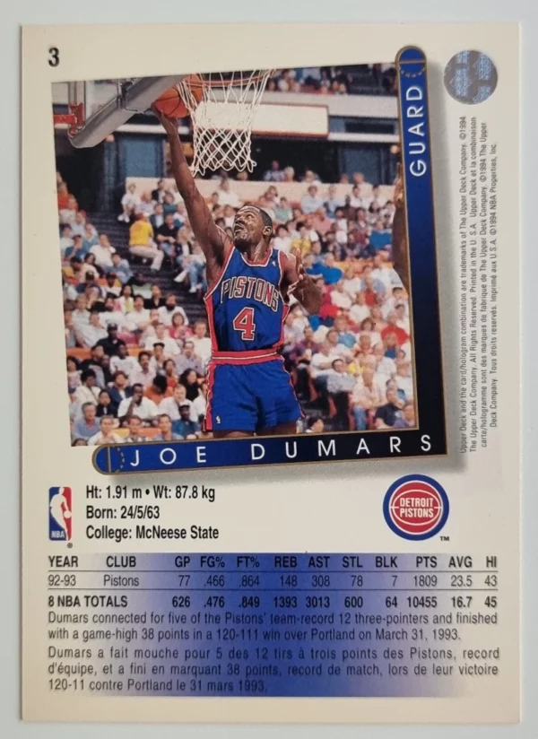 1993-94 Upper Deck International French #3 Joe Dumars – Image 2