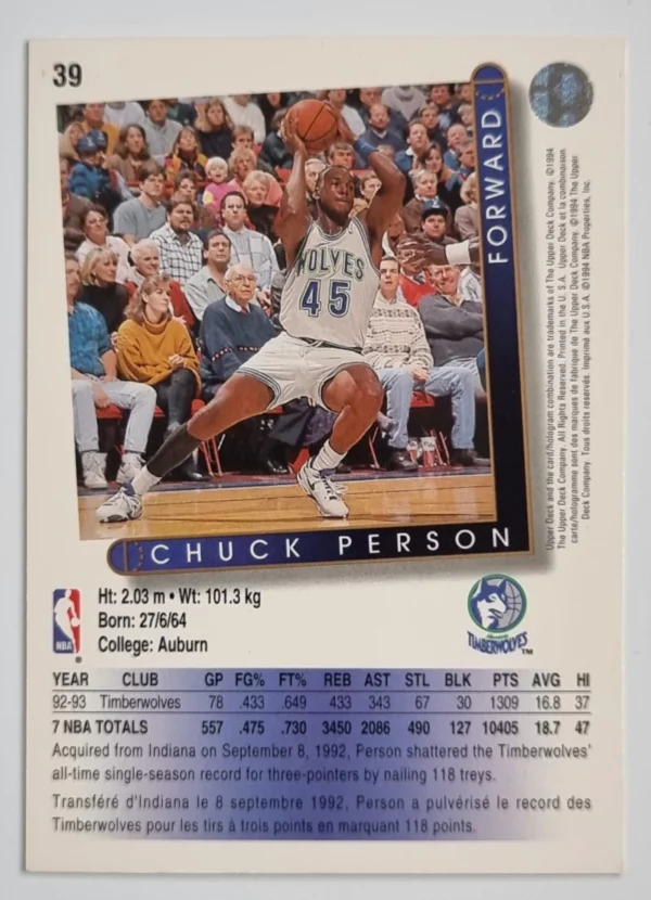 1993-94 Upper Deck International French #39 Chuck Person – Image 2