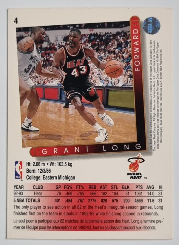 1993-94 Upper Deck International French #4 Grant Long – Image 2