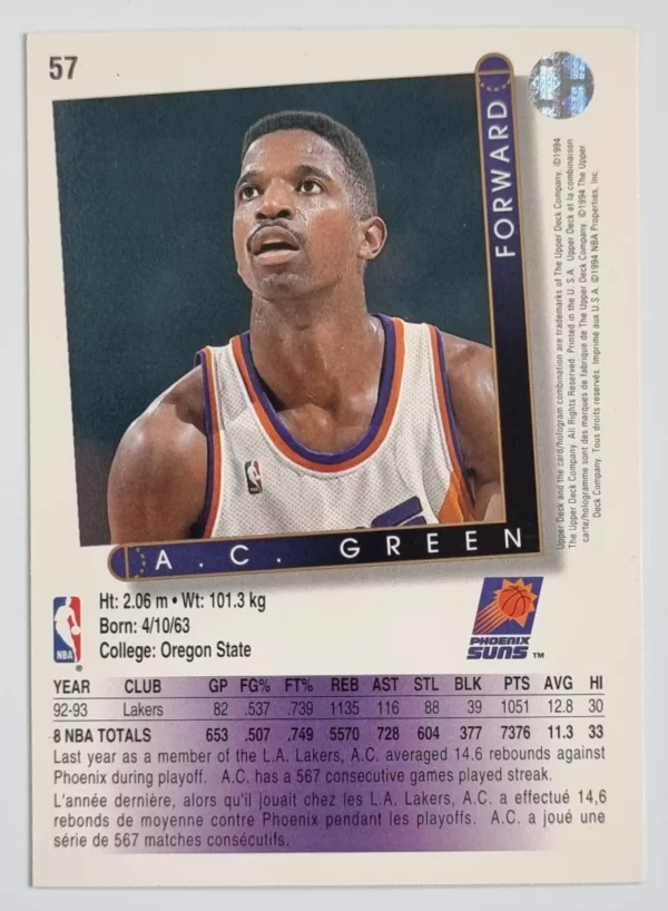 1993-94 Upper Deck International French #57 A.C. Green – Image 2
