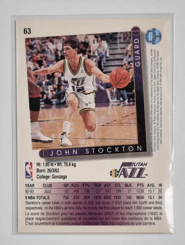 1993-94 Upper Deck International French #63 John Stockton – Image 2