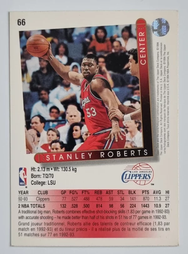 1993-94 Upper Deck International French #66 Stanley Roberts – Image 2